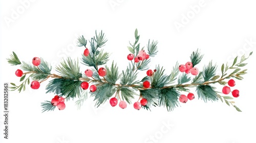 Watercolor illustration of a Christmas garland, clip art