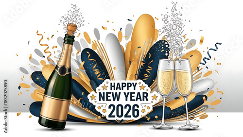 Gleaming 2026 New Year's Celebration with Champagne and Confetti