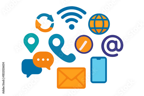 Communication icons representing modern connectivity and digital interactions for various platforms and services