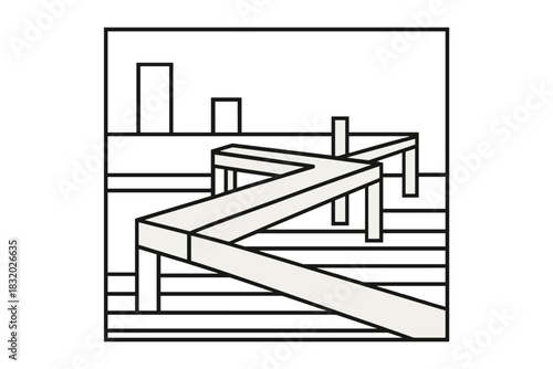 Abstract geometric design representing a pathway in a minimalist style with lines and shapes