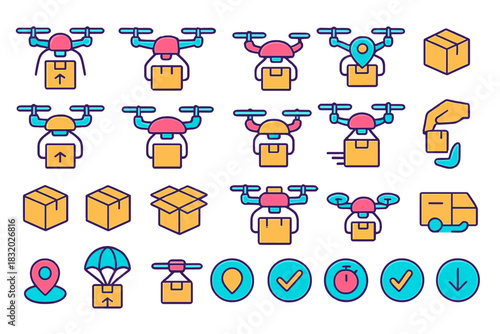 Drones delivering packages, providing modern logistics solutions for efficient shipping processes