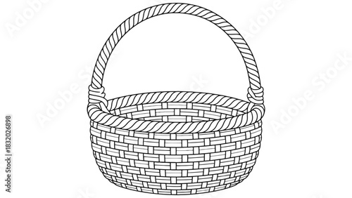 Illustration of a woven basket with a rope handle on a white background