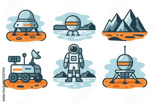 Exploring a futuristic world with astronauts, spacecraft, and alien landscapes in a creative illustration