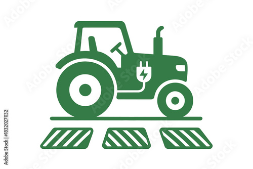 Green electric tractor icon used for sustainable farming and agriculture innovation