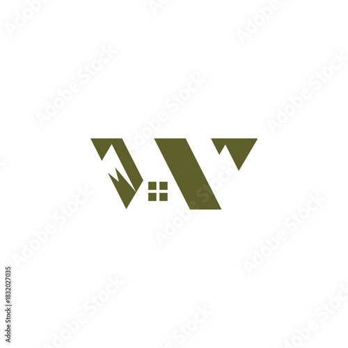 letter W initial with house and mountain logo icon vector template