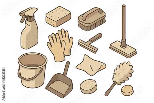 Cleaning supplies for effective home maintenance and organization in a tidy space