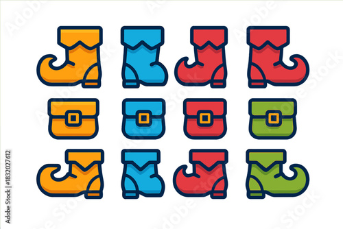 Colorful collection of various boot designs showcasing playful styles and vibrant colors against a clean background