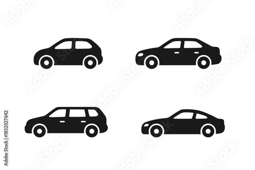 Different types of vehicles shown in black silhouettes against a white background