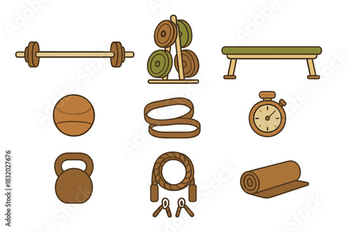 Fitness equipment collection with weights, mats, and accessories for effective workouts at home or gym
