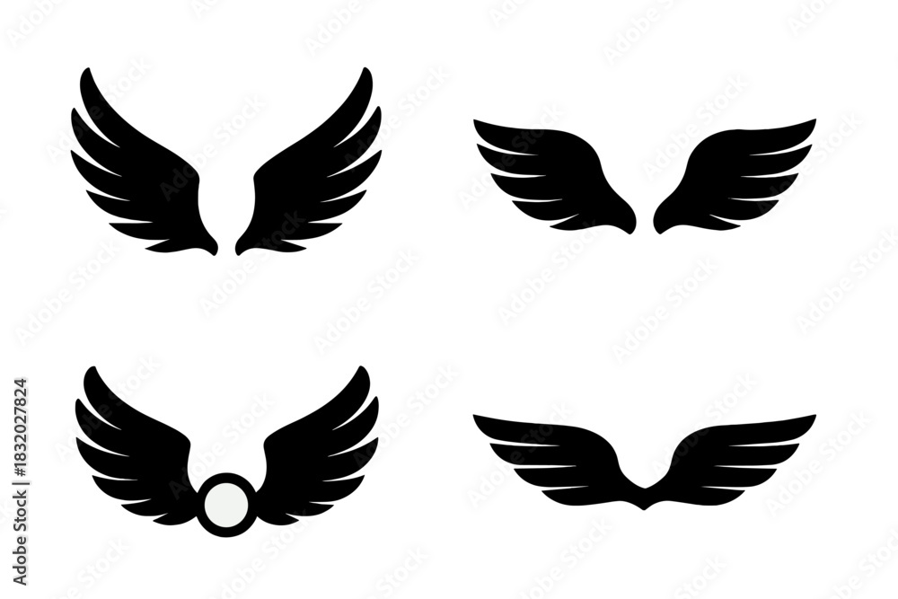 Obraz premium Unique designs of black wing shapes suitable for various creative projects and logos