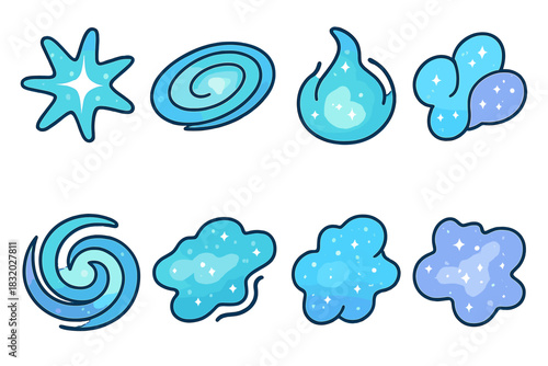 Colorful collection of blue abstract shapes in different forms and designs