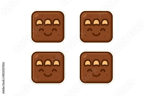 Delicious brown squares with cheerful faces and three light-colored dots, perfect for dessert lovers and snack enthusiasts