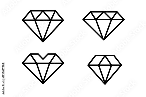 Different styles of diamond shapes in black outline showcasing unique geometric designs and artistry