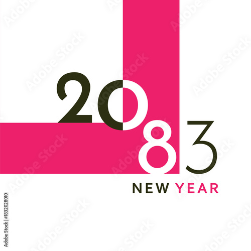 A clean and modern New Year 2083 artwork with bold black typography and a simple geometric layout. Perfect for greeting cards, banners, posters, digital content, and festive graphic projects.