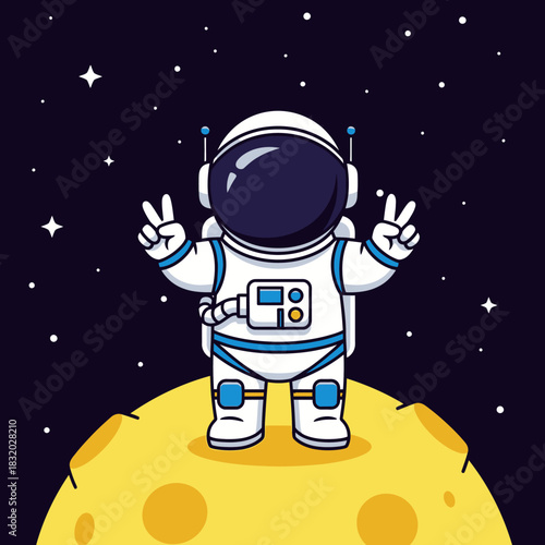Whimsical astronaut celebrating on lunar surface among twinkling constellations in cosmic expanse