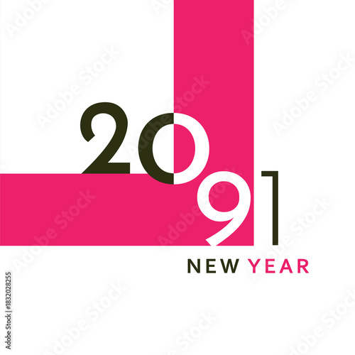 A clean and modern New Year 2091 artwork with bold black typography and a simple geometric layout. Perfect for greeting cards, banners, posters, digital content, and festive graphic projects.