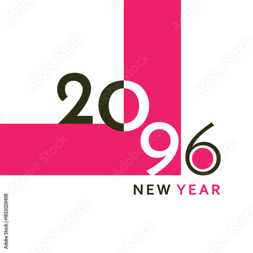 A clean and modern New Year 2096 artwork with bold black typography and a simple geometric layout. Perfect for greeting cards, banners, posters, digital content, and festive graphic projects.