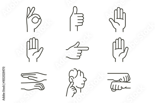 Hand gestures displayed in a simple layout showcasing communication and expression in everyday interactions