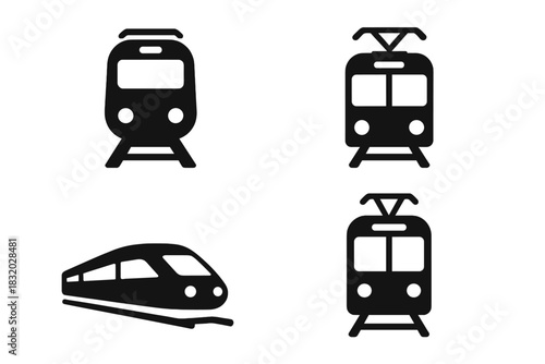 Train and tram icons representing public transport systems in urban areas