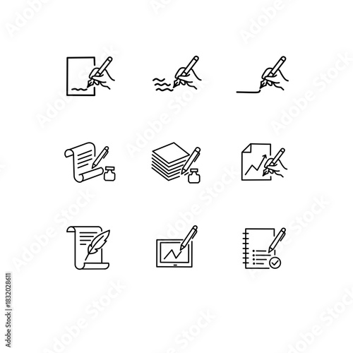 Writing and Document Line Icon Set