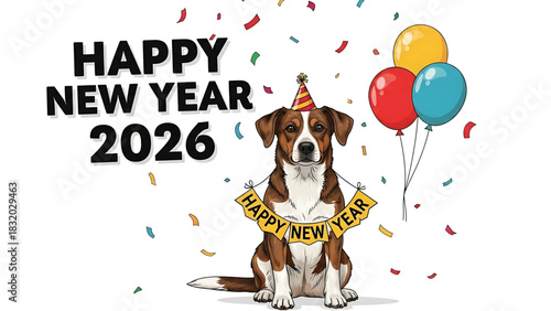 Celebrating the New Year 2026 with a festive dog illustration