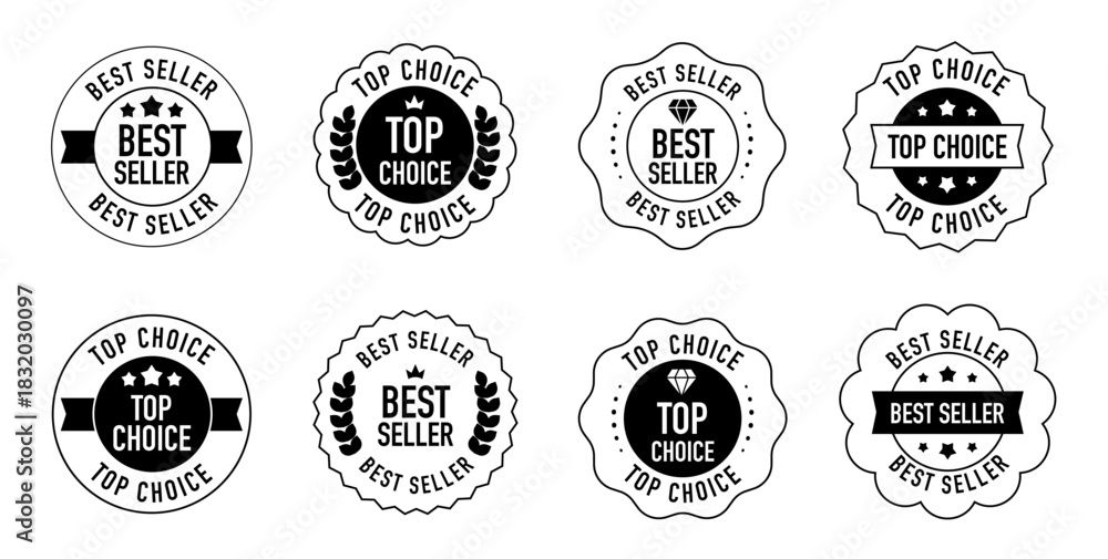 Fototapeta premium Black and white best seller and top choice badge collection