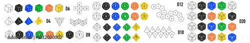 Colorful geometric polyhedral dice set for role-playing games