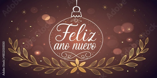 Feliz Ano Nuevo Christmas Ornament with Golden Leaves 2026