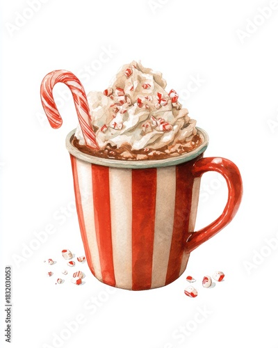 Watercolor illustration of a hot chocolate mug, clip art