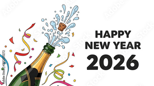 Sparkling celebration illustration for happy new year in 2026, graphic style.