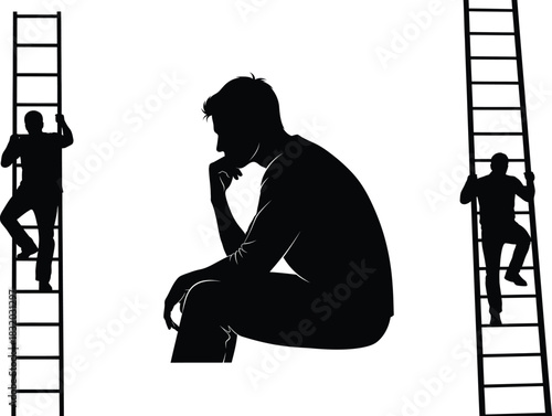 Dilemma choosing a path to success or contemplation