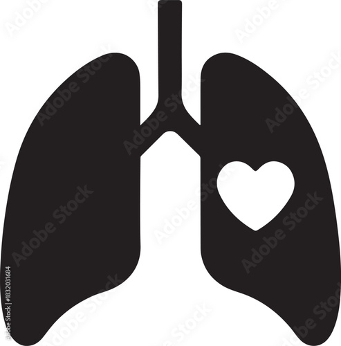 Vector silhouette of human lungs, ideal for health, medical, anatomy, and healthcare icon design.