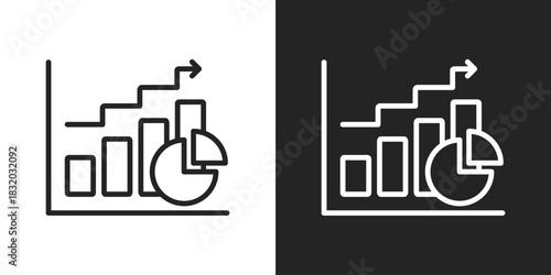 Market Share Icon In Black And White Line Style