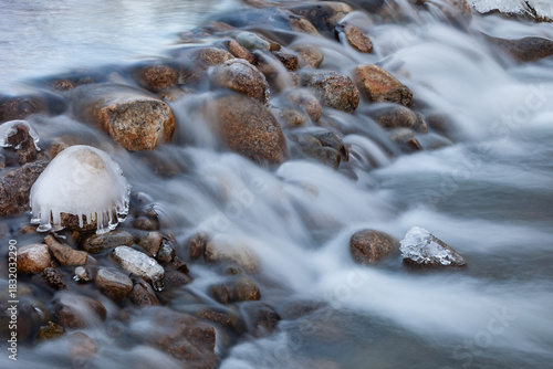 Winter landscape of iced Orangeville Creek, Michigan, USA