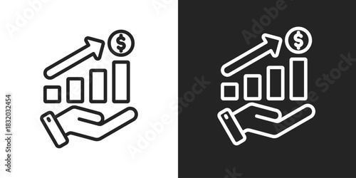 Revenue Icon In Black And White Line Style