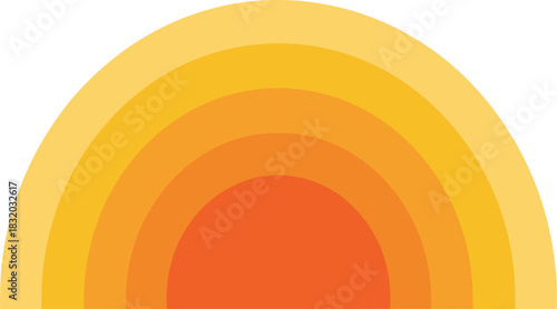 Concentric semi-circle gradient, orange yellow spectrum, abstract design, layered symmetry, color theory graphic, warm tone vector, geometric art