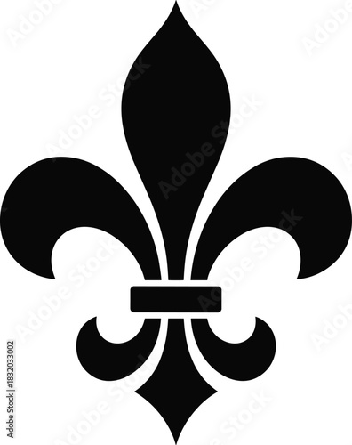 Fleur-de-lis symbol, French heraldry icon, royal emblem, black vector, historical design, decorative motif, vintage crest, cultural graphic, identity mark