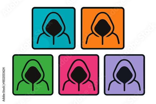 Colorful hoodie icons representing diverse styles and attitudes in a modern digital design