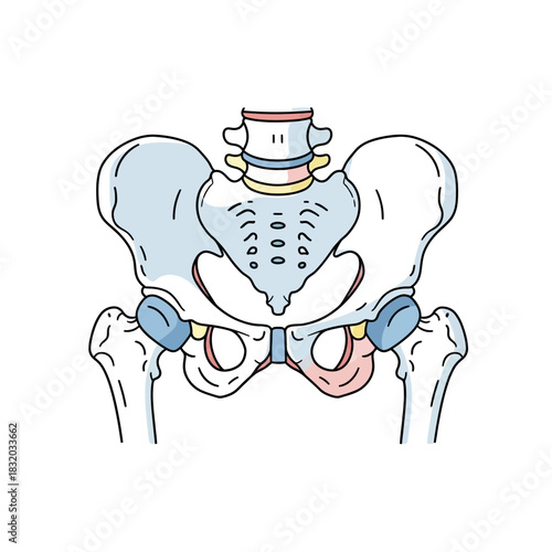 Detailed anatomical illustration highlighting the pelvis bone structure and skeletal joints