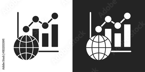 Global Market Icon In Black And White Glyph Style