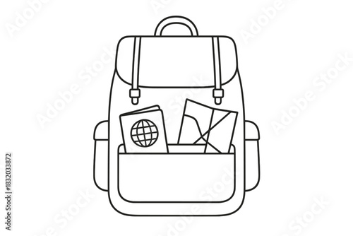 Backpack filled with travel essentials such as a passport and maps ready for a journey to new destinations