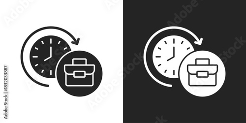 Working Hours Icon In Black And White Glyph Style