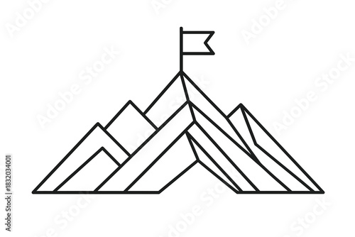 Mountain peak with flag representing achievement and adventure in a minimalist design