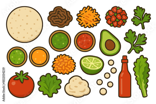 Fresh ingredients for making perfect tacos with salsa, avocado, and herbs on a clean background showing vibrant colors