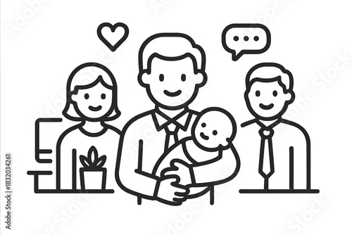 Family gathering with a newborn baby and warm expressions of love and connection among parents and friends