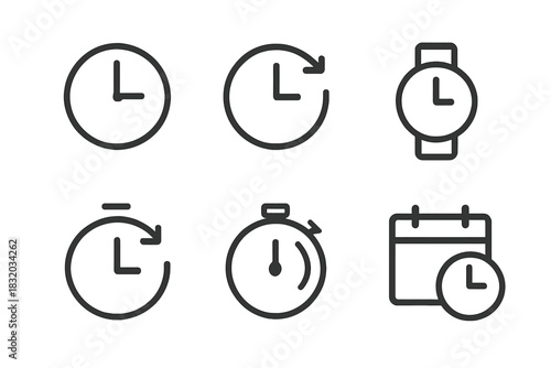 Variety of clock and time icons used for scheduling, reminders, and time management illustrations