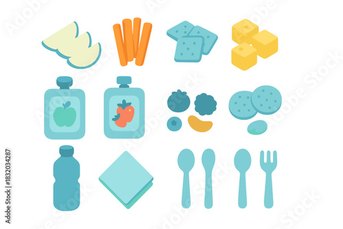 Healthy snack ideas for kids with fruits, veggies, and drinks suitable for lunchboxes