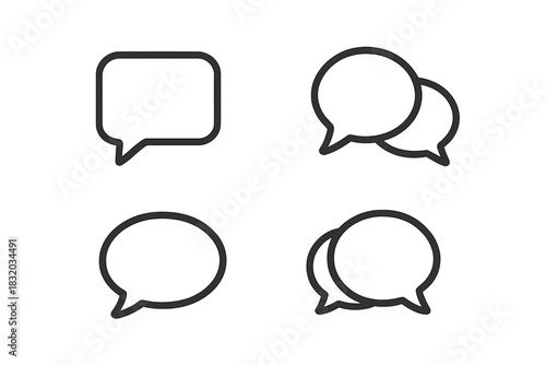 Different styles of speech bubbles for conversations and dialogue representation in simple black and white design
