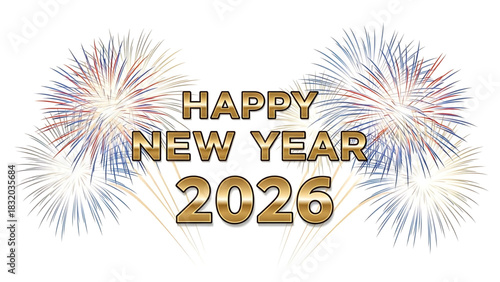 Celebrating New Year 2026 with Fireworks and Golden Text Elements