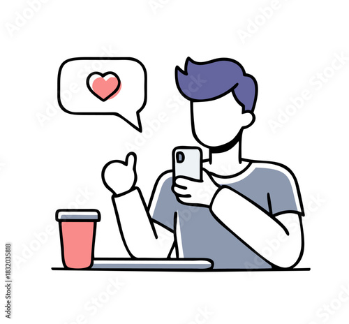 Man receiving social media heart like notification on smartphone